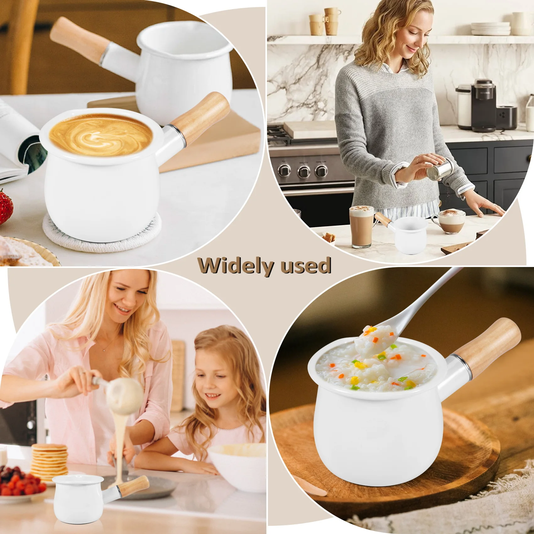 NEW HOT In Stock-Enamel Milk Pan, Mini Butter Warmer 10Cm Enamelware Saucepan Pan Cookware With Wooden Handle, Perfect Size For