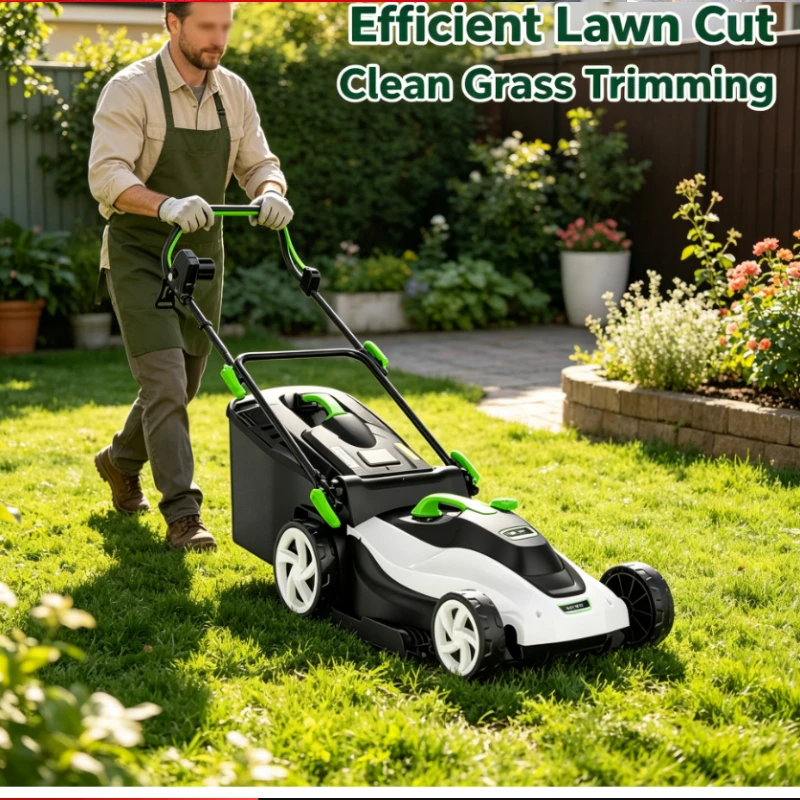 Electric Lawn Mower With Adjustable Height And Grass Collection Bag For Residential Yard And Garden Maintenance