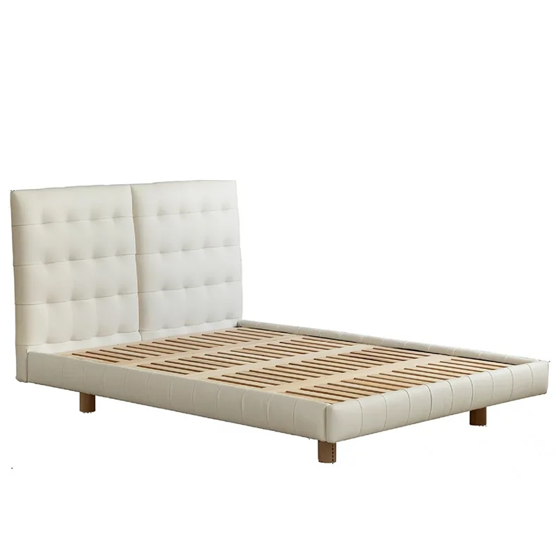 

Leather bed, Italian, minimalist, wabi sabi, light luxury, cream style, master bedroom