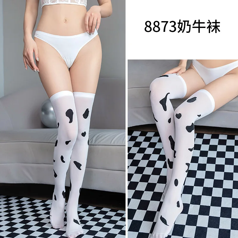 

Love Night Pavilion Sexy Cow Print Stockings Sexy Stockings High-Top Over-The-Knee Long Tube Milky White Spotted Stockings Dropshipping A8873