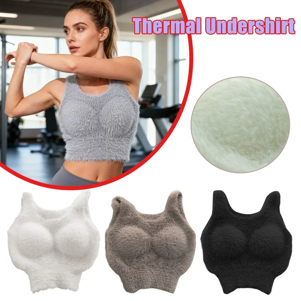 

1 шт., зимнее теплое термобелье, женский шелковый кашемировый топ без рукавов, встроенный бюстгальтер, жилет с подогревом на флисовой подкладке, базовый слой