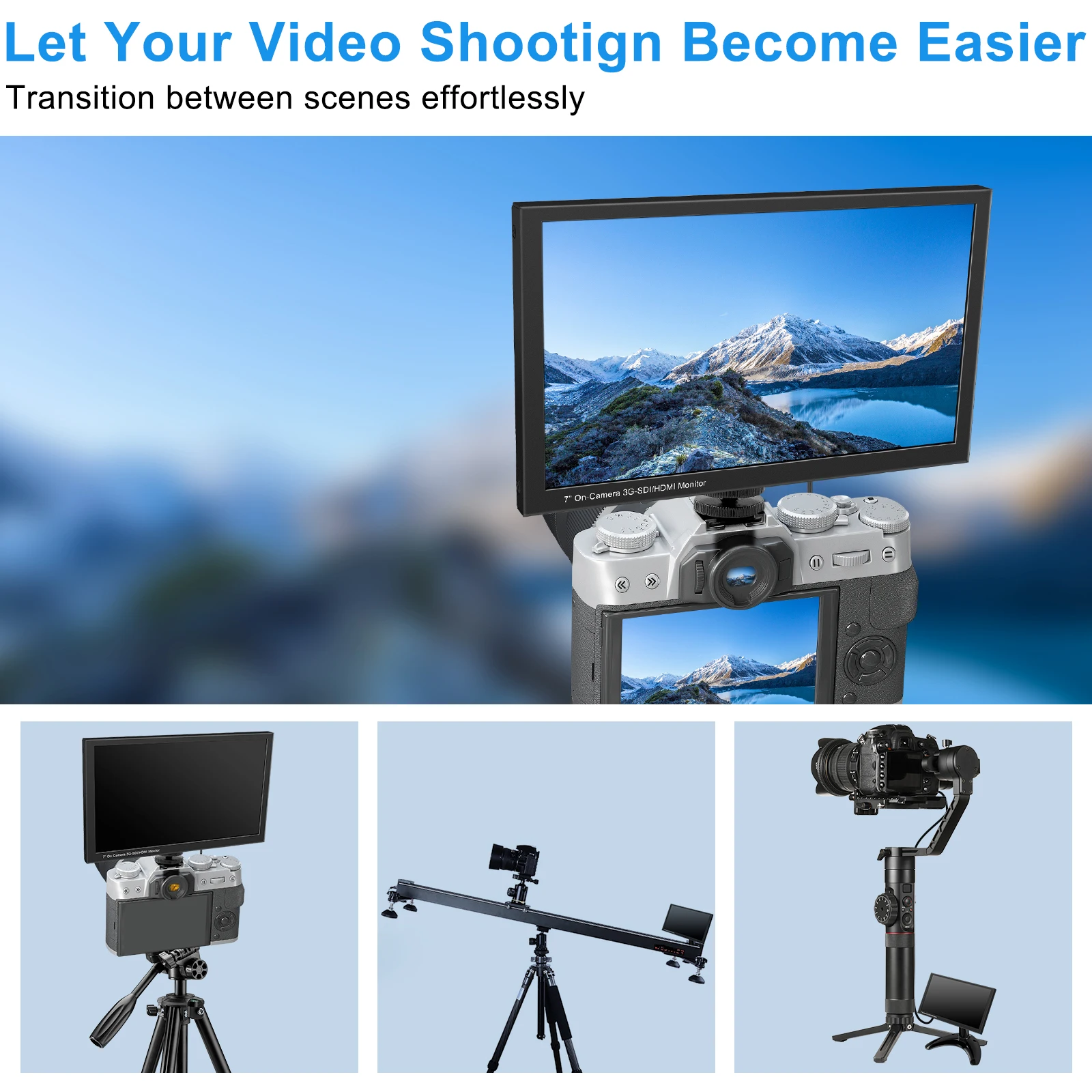 Moniteur SDI HDMI sur caméra DSLR, moniteur de terrain, SDI, entrée HDMI, affichage du moniteur vidéo 1024x768, boucle 3G SDI, HDMI, 7 pouces