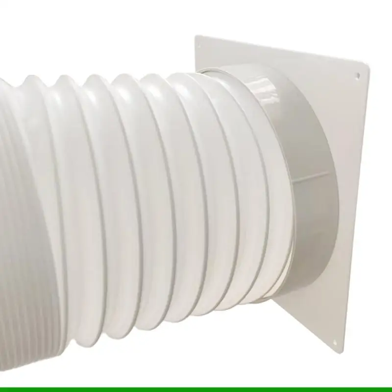 U55C Wall Air Passage Plate 150 mm Round Duct Collar with Square Mounting Base, White Plastic Fitting with Hardware for Indoor