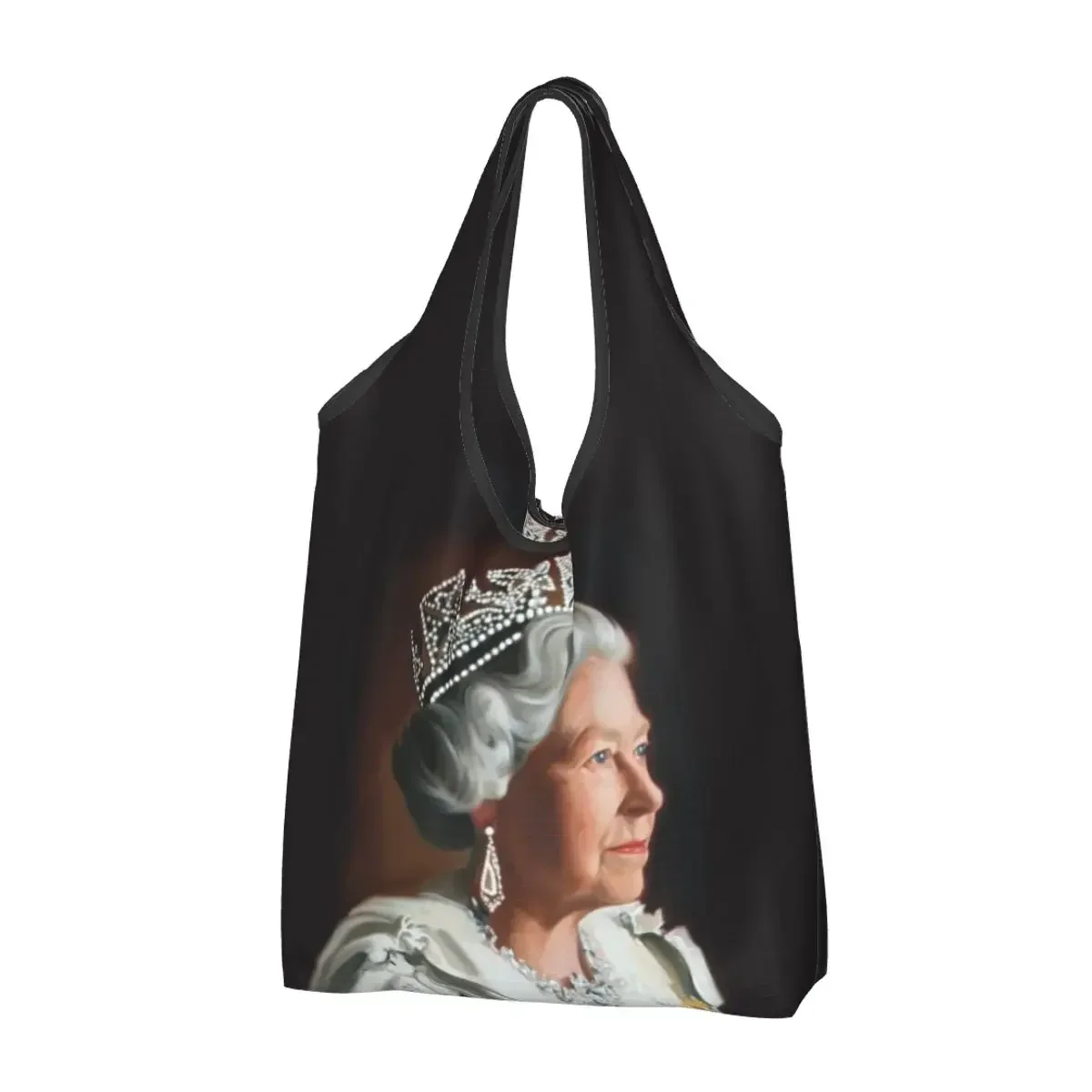 Reusable United Kingdom Queen Elizabeth II Shopping Bag Women Tote  Portable England Royal Groceries Shopper s