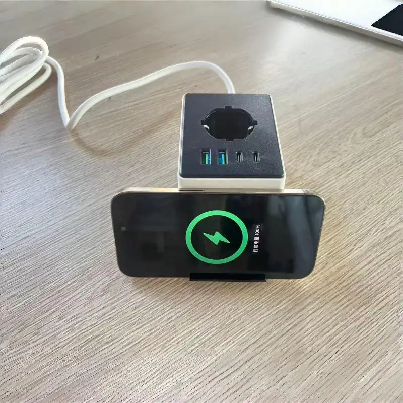 

European Standard Wireless Charging Socket With Usb Type-C Portable Office Socket Outdoor Travel Converter Porous Charging Plug