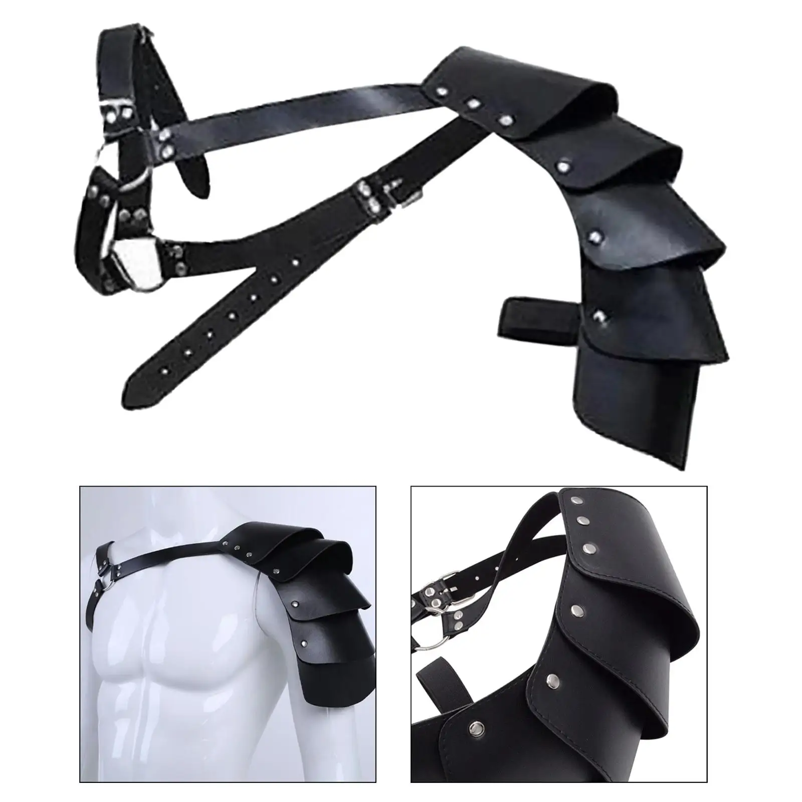 PU Leather Steampunk Shoulder Armor Shoulder Guard Adjustable Arm Strap Body Chest Harness for Gothic Cosplay Medieval Stage