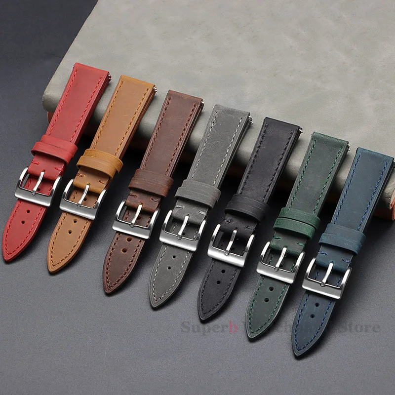 Quick Release Vintage Retro Genuine Leather Watch Band 18mm 19mm 20mm 21mm 22mm Soft Watch Bracelet Men Women Watch Strap