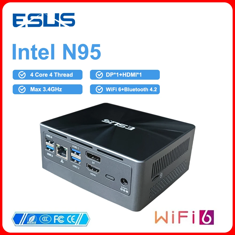 ESUS N95 Mini PC Intel 11th Gen N95 DIY Game Computer 8GB 256GB 16G 1TB 1000M WiFi6 PC Gamer Desktop Gaming PC Computer Win10