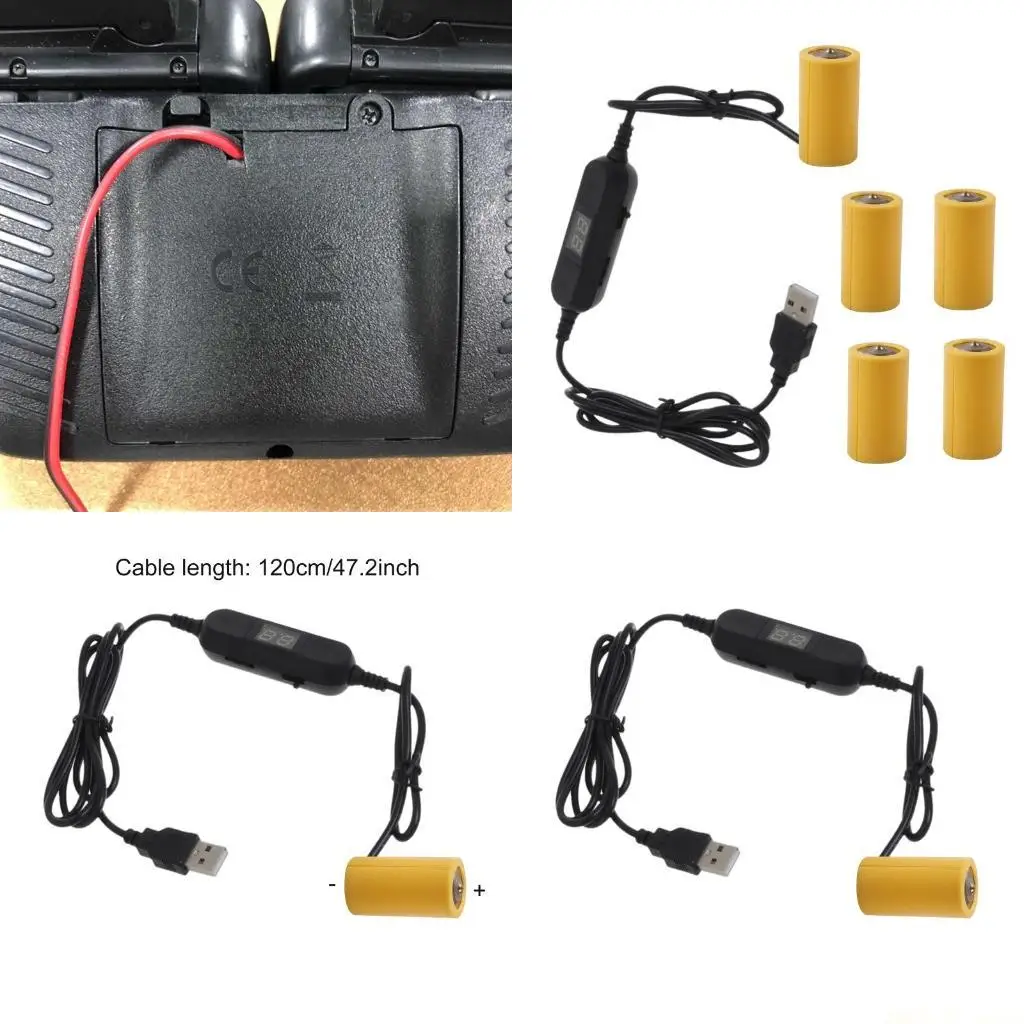 M5TD 120cm USB to 1.5V 3V 4.5V 6V LR14 Battery with Voltmeter Adjustable Voltages