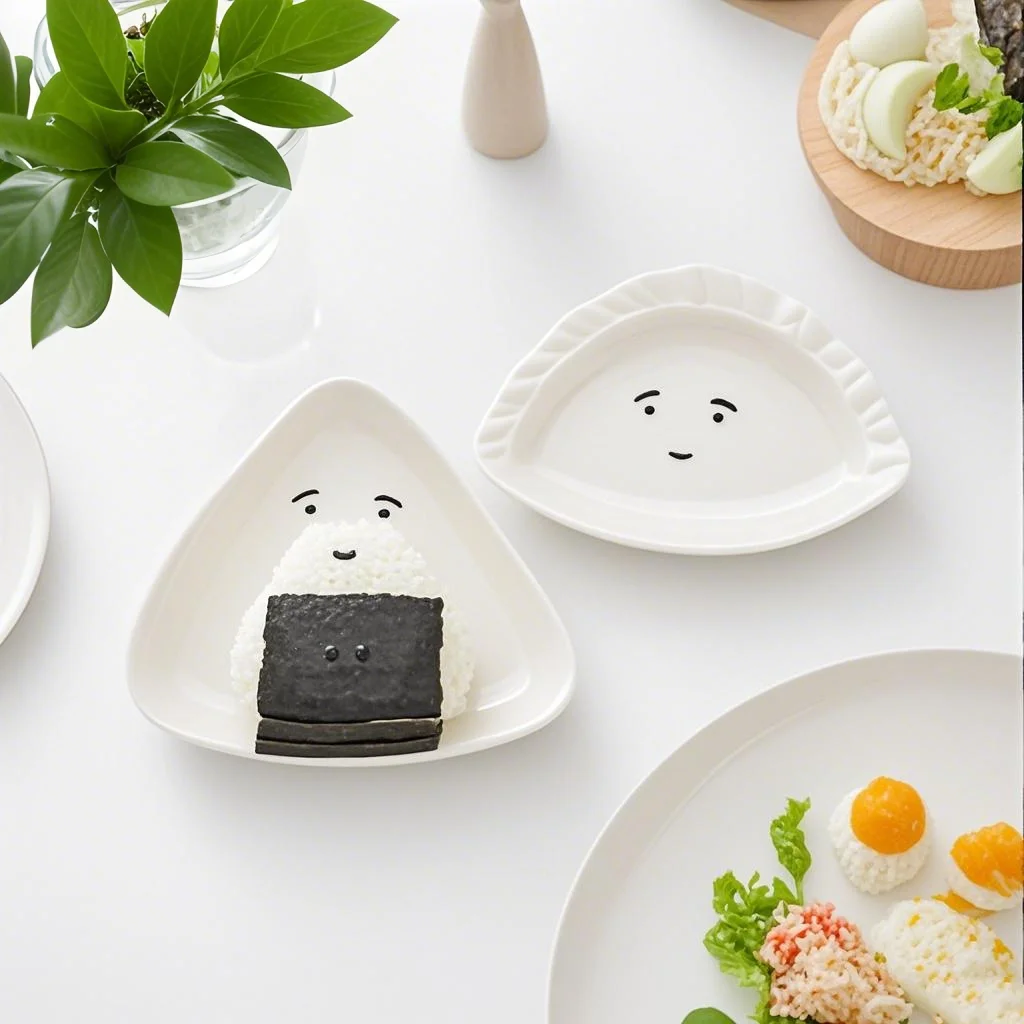 Disco de cerámica triangular, plato con sabor a bola de arroz, simplicidad, olla caliente creativa para el hogar, plato para inmersión, disco de vinagre, encantadores puntos de sésamo