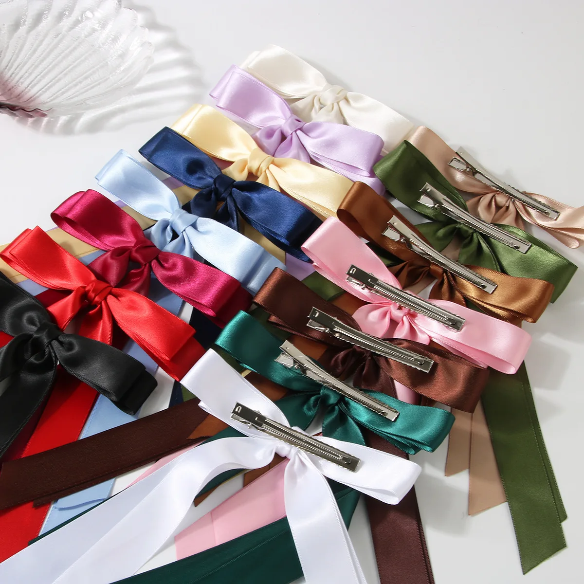 

6.0 Inch 15Pcs/Lot Satin Bow Hairgrips Women Girls Ribbon Hair Clips Long Tails Bowknot Barrettes Kids Hair Accessories