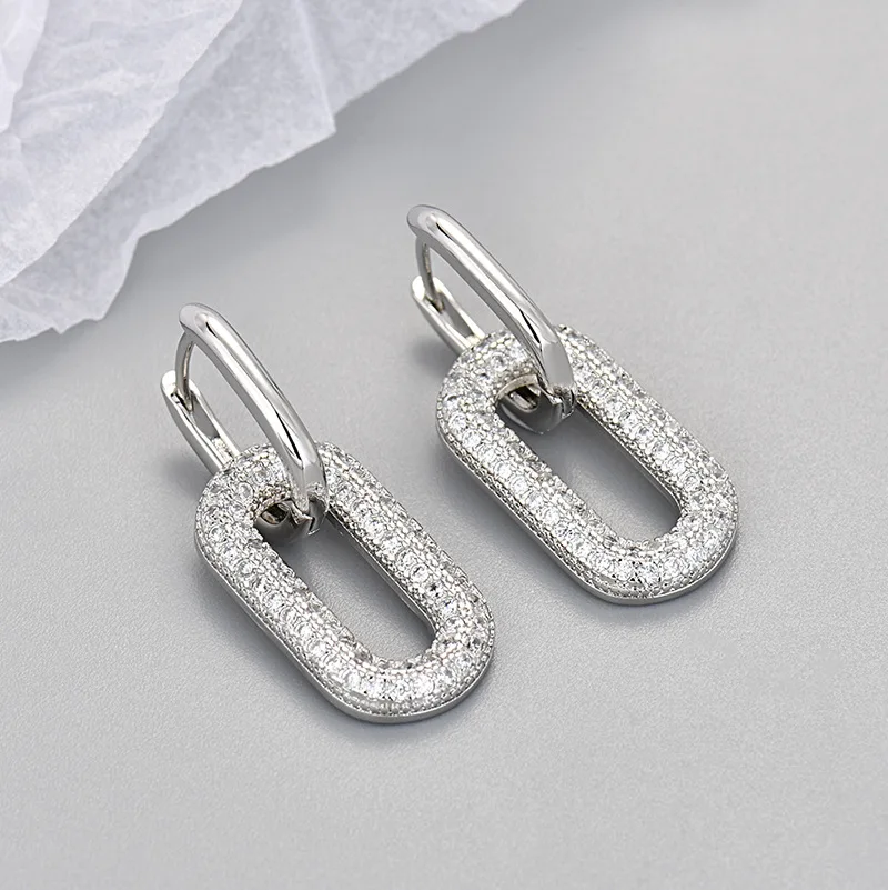 Temperament Inlaid Zircon Geometric Ellipse Earrings For Women Simple Handmade Fashion New Jewelry Gift Party Wholesale