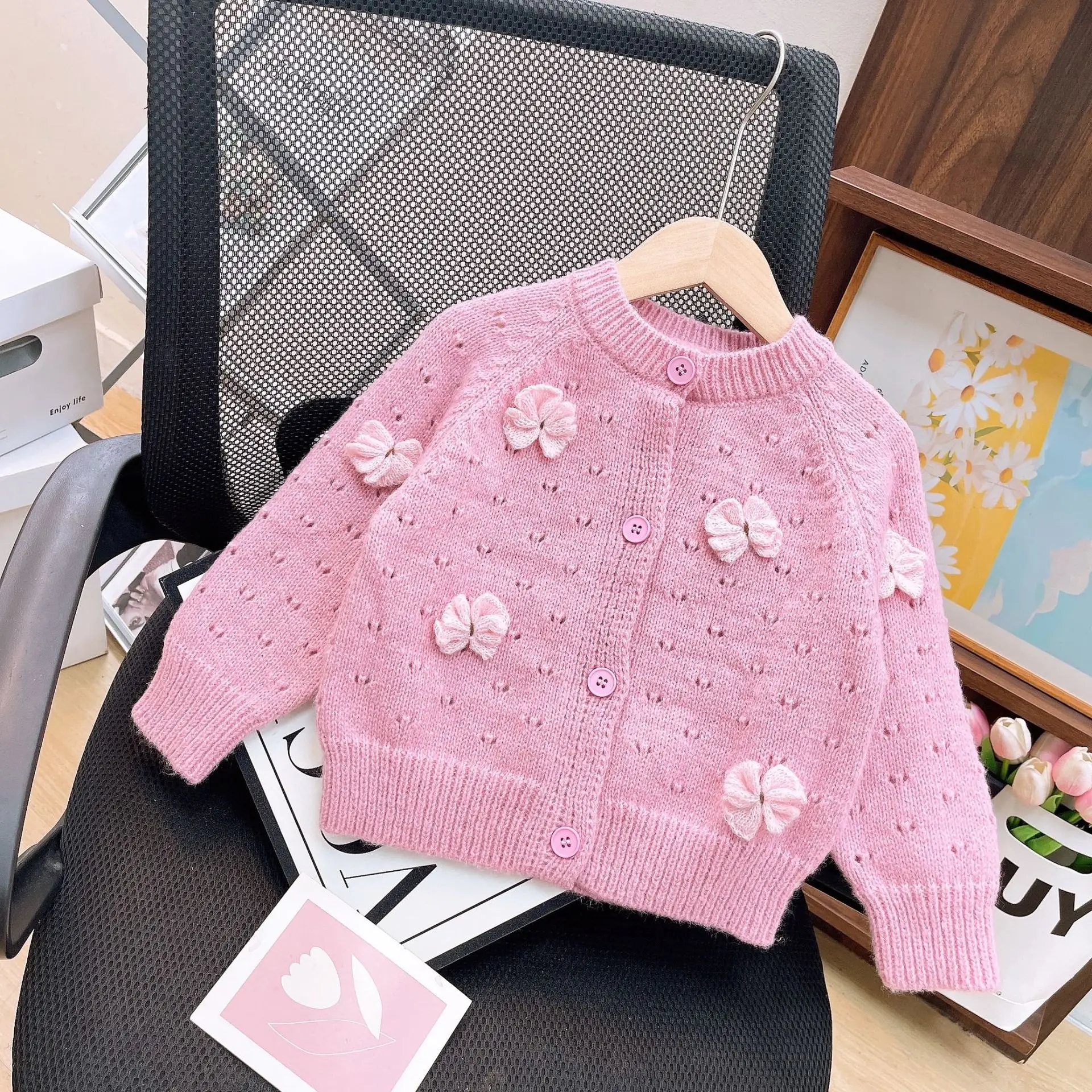Girls Casual Dresses Floral Lapel Dress + Bow Knit Cardigan 2pcs Sets Kids Dresses for Girls  Princess Dress