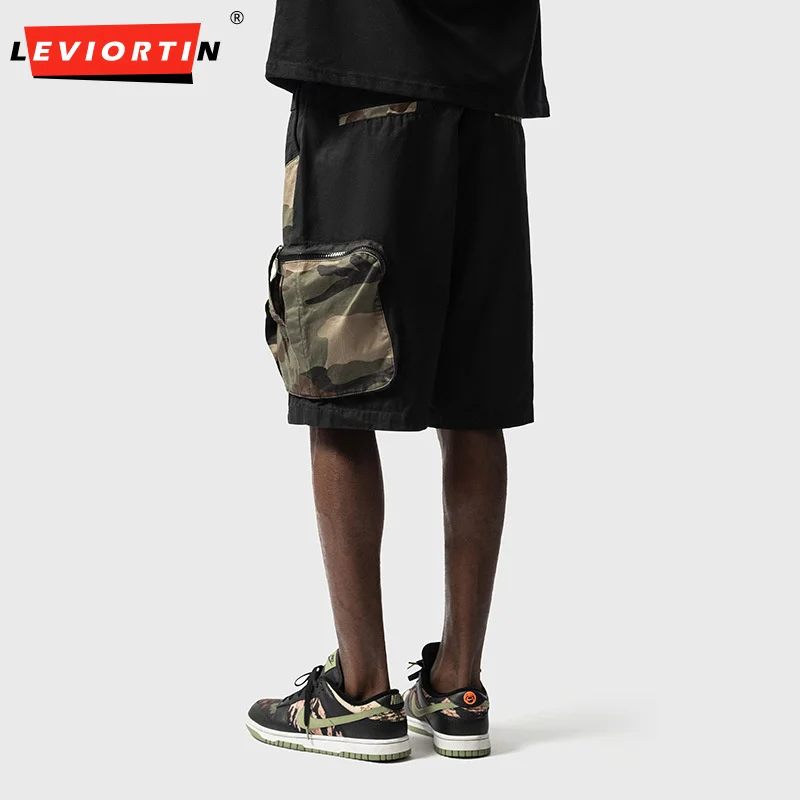 Hip Hop Herren Camo Shorts Hosen Sommer Multi Pocket Camouflage Patchwork Retro High Street männlich weites Bein Fünf-Punkt-Cargo hose