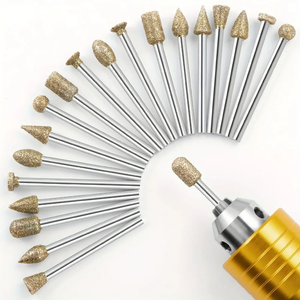 20 sztuk akcesoria Dremel diamentowe głowice szlifierskie Mini wiertarka zadziory zestaw bitów do narzędzia obrotowego Dremel akcesoria szlifierskie 3mm Shank