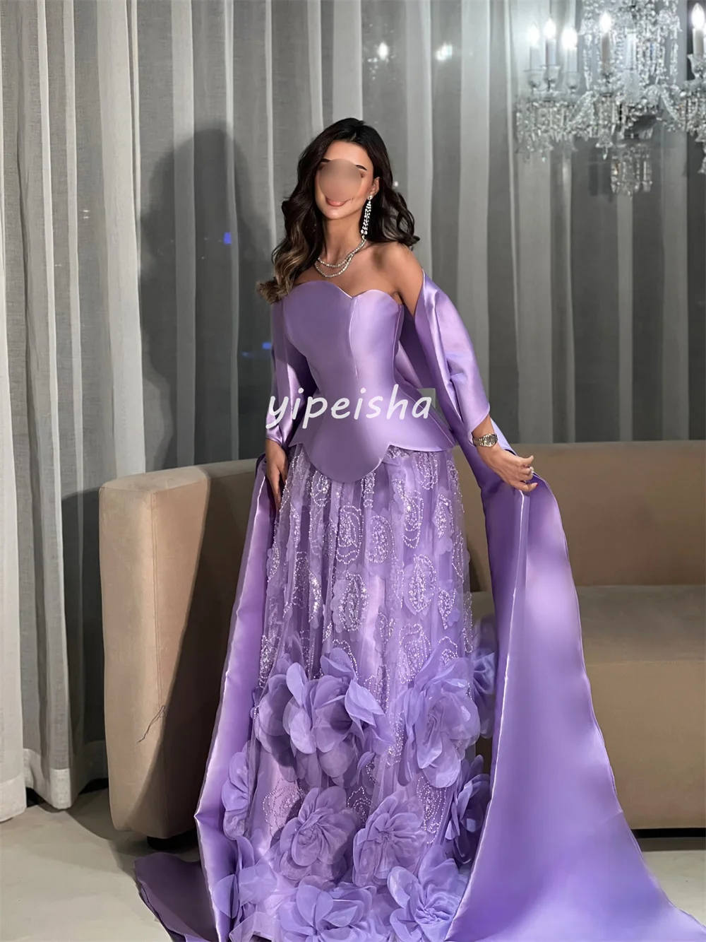 Sukienki szyte na miarę, seksowne, ręcznie robione, z kwiatami, koralikami i cekinami, o kroju litery A, bez ramiączek, długie, na specjalne okazje, dostępne różne rozmiary.