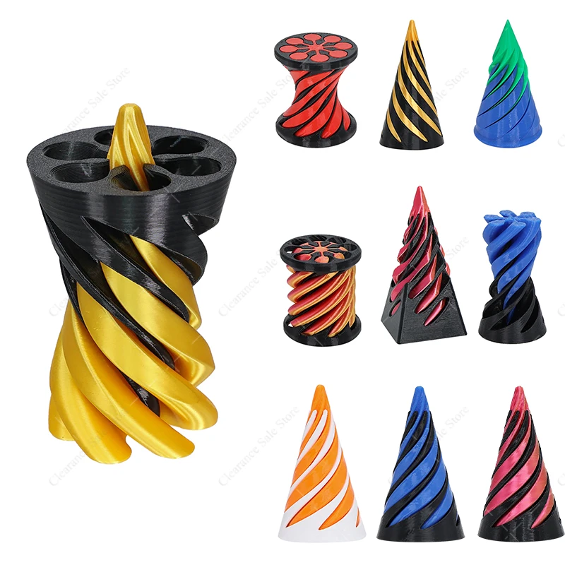 3D Printed Spiral Cone Impossible Pyramid Passthrough Fidget Toys Kids Sculpture Pass Through Vortex Thread Decompression Dolls