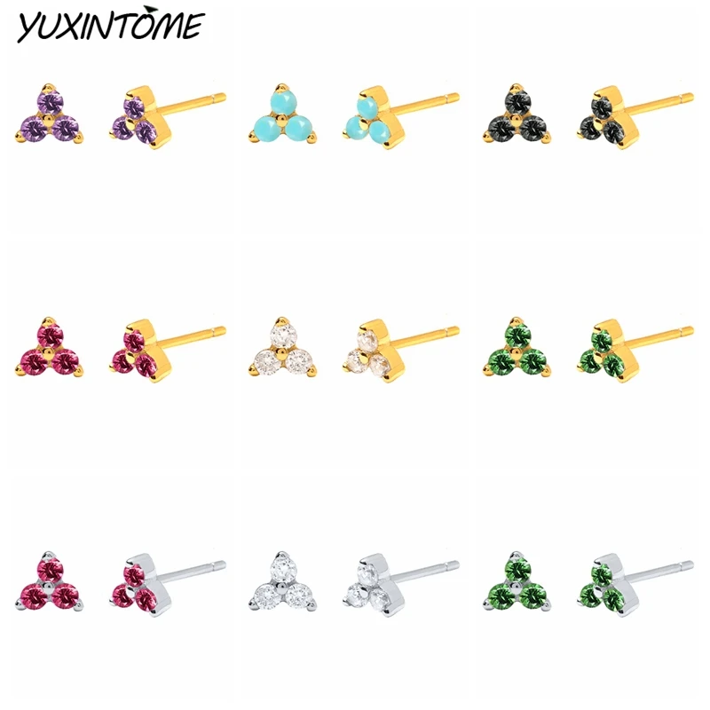 

925 Sterling Silver Needle Multicolor Clover Delicate Stud Earrings Premium 24K Gold Earrings for Women Jewelry Accessories