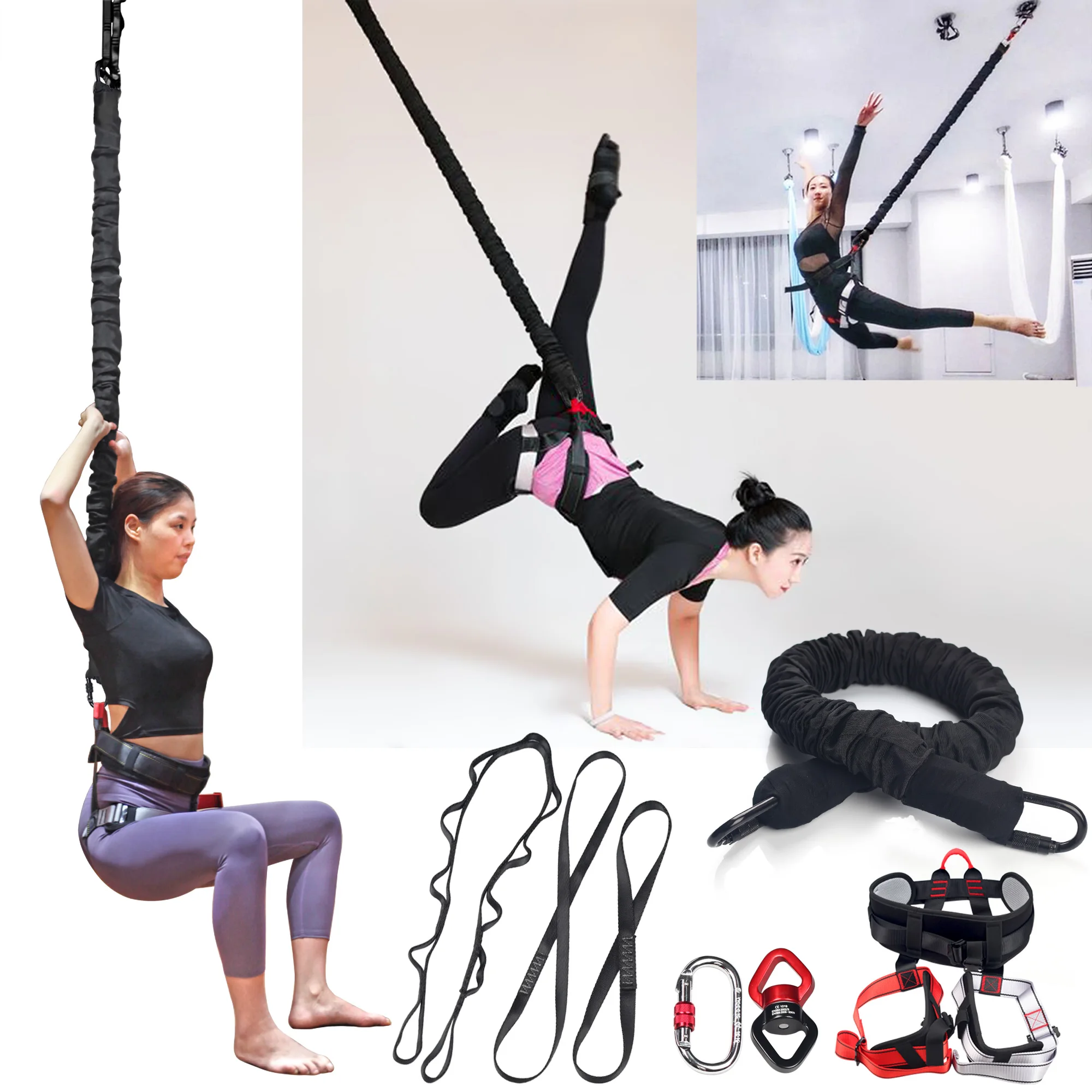 Bungee Fly Fitness Equipment Rackage, Aerial Dance Training Apparatus, Aerial Yoga Elastic Rope,  Suspended Trainer Pull Cord