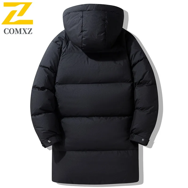 COMXZ 2025 Chaqueta larga de plumón para hombre, senderismo al aire libre, viajes, relleno resistente al frío, abrigo de invierno ligero de estilo diario minimalista