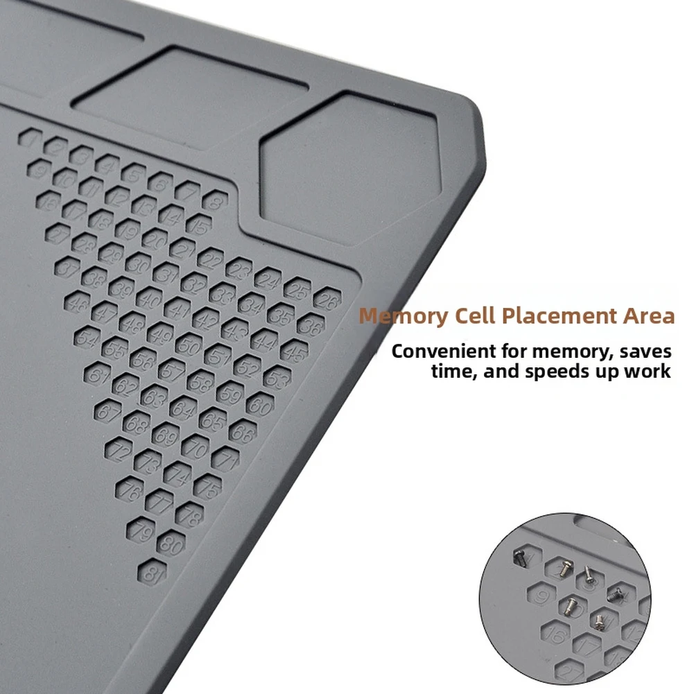 High Density Heat Resistant Mat for Mobile Repair Tasks With 450C Rating and Dedicated Zones for Tools Small Parts and Soldering