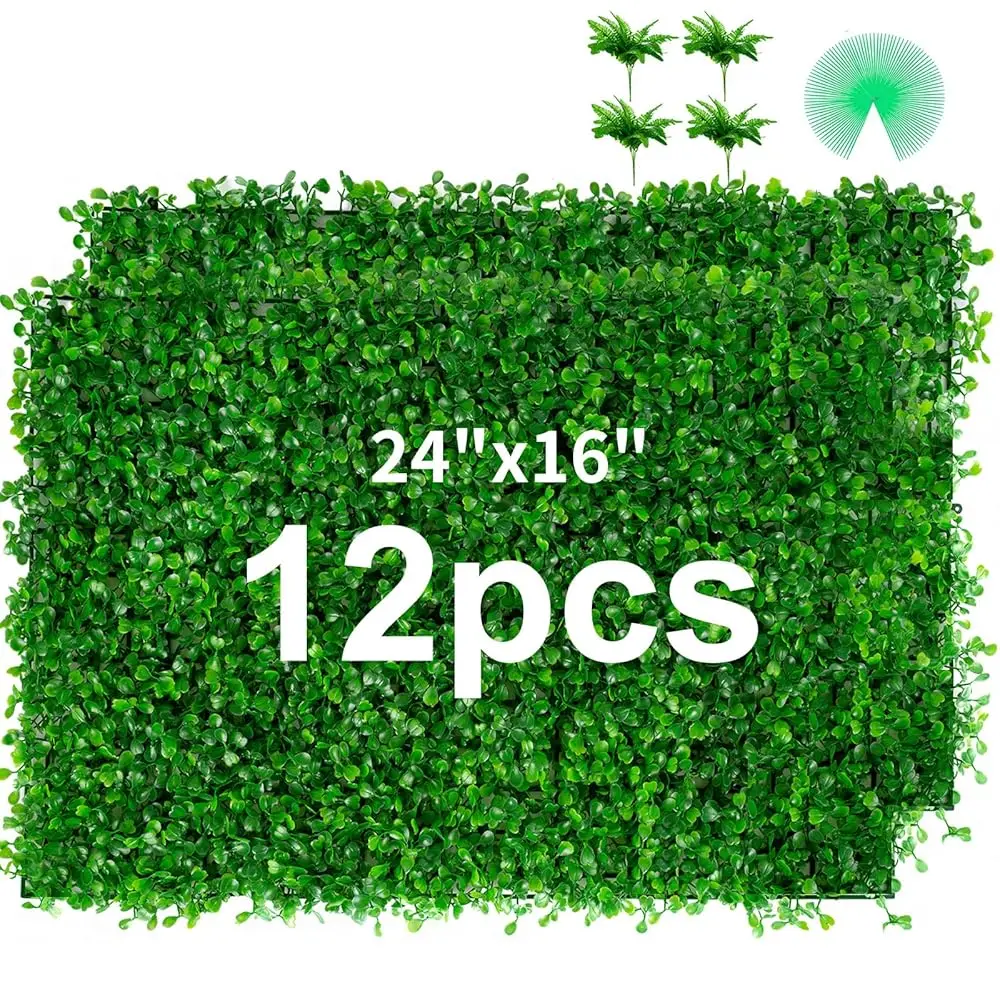 

12 Pieces 24""X 16"" Artificial Boxwood Panel, Grass Wall Panel, Boxwood Hedge Wall Panels Uv Protected Suitable For Artificial