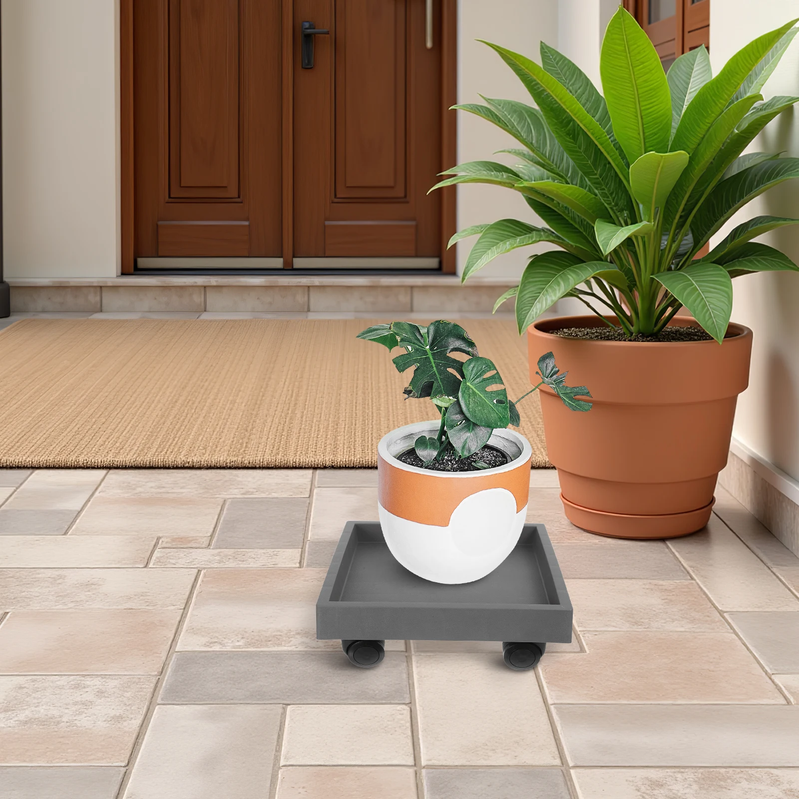 

Rolling Plant Saucer Heavy Duty Square Plastic Tray With Swivel Casters Water Collection Indoor Outdoor Mobility Roller Base