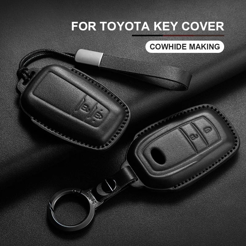 

2 Buttons Car Key Case Cover For Toyota Prius Camry Corolla Yaris Prado CHR C-HR RAV4 Land Cruiser Leather Key Shell Keychain