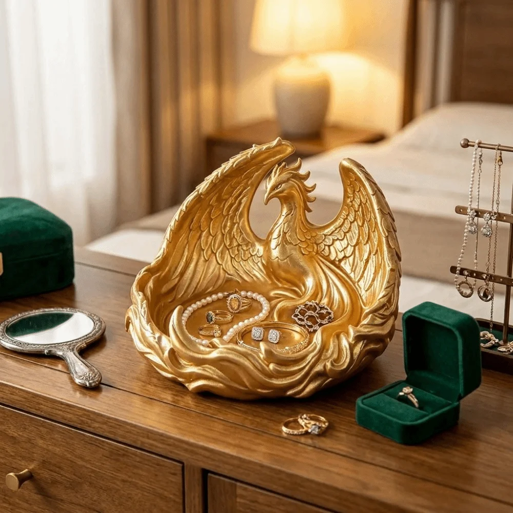 Fashion Phoenix Shape Storage Tray Vintage Resin Multi-Color Jewelry Dish Large Size Creative Coin Holder Tray Desktop Organizer