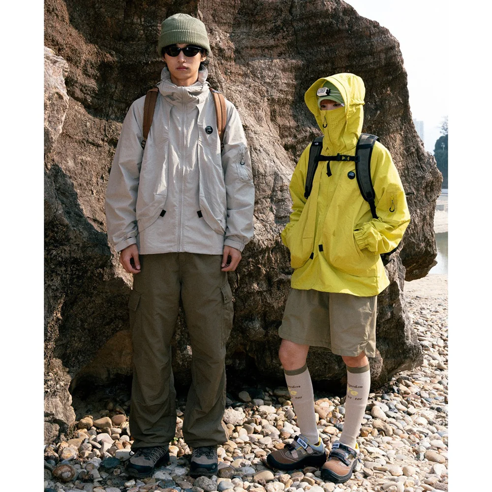 

Functional Sunscreen Coat Men Women Outdoor Sport Loose Casual Lightweight Breathable Quick Dry Techwear Hooded Cargo Jacket