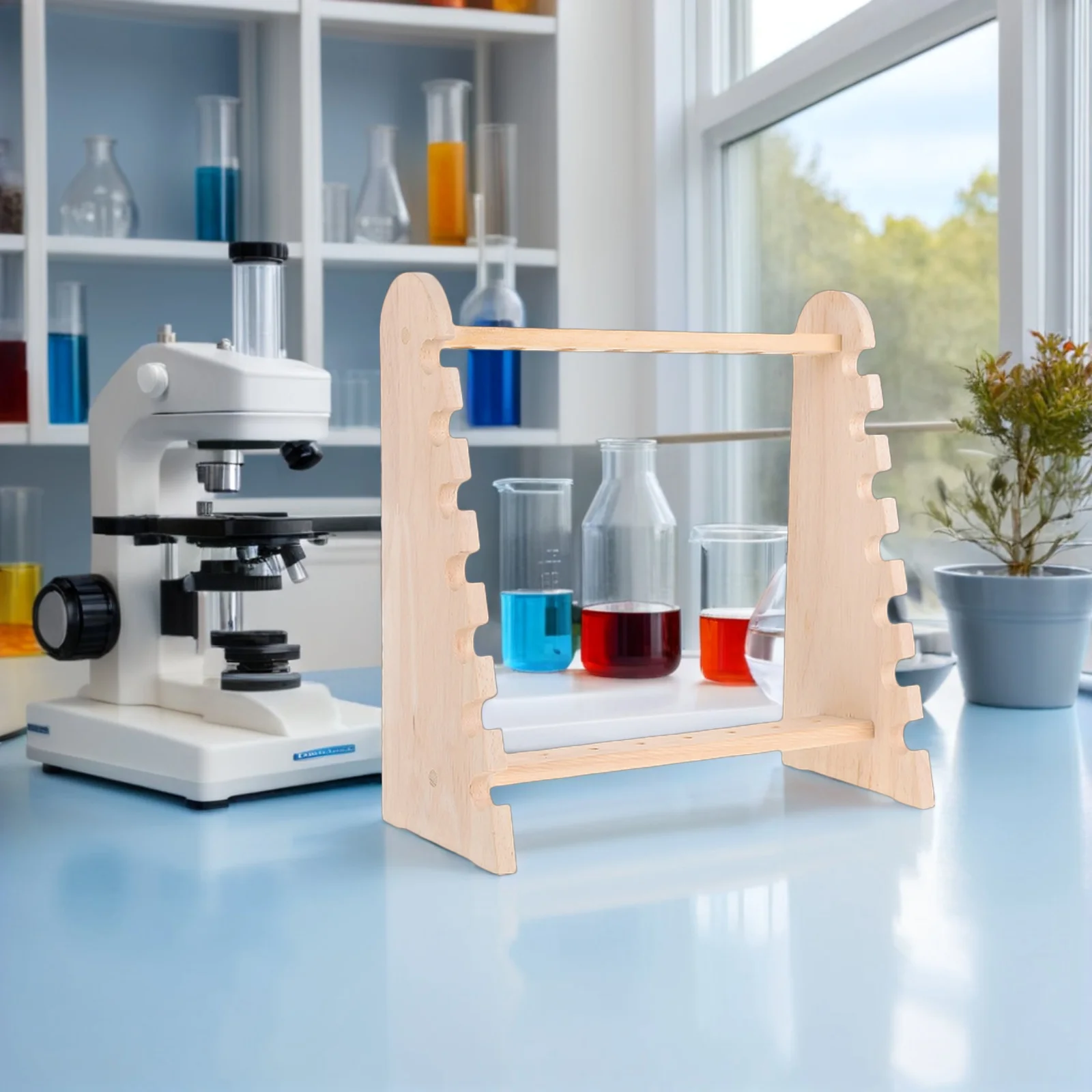 حامل مختبر حامل أنبوب اختبار خشبي لتخزين الماصة منظم أنبوب مدمج معدات مختبر العلوم المدرسية
