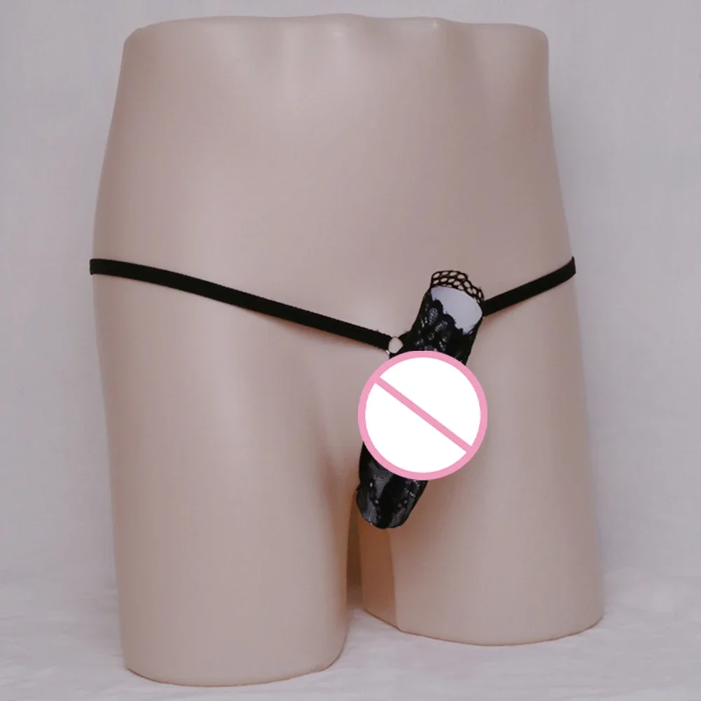 1 Buah Pakaian Dalam Seksi Renda Pria T-back Tembus Pandang Celana T-Celana Kantong Selubung Terbuka Tali Tipis Jaring G-string Thong