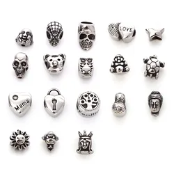 1 Piece Stainless Steel Beads Kingdom Flower Skull Turtle Buddha Beads Diy Necklace Bracelet Jewelry Making Antique Silver Color