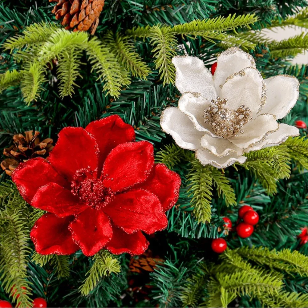 الأحمر بريق البونسيتة الزهور الاصطناعية شجرة عيد الميلاد الحلي ورد صناعي لحفل الزفاف شجرة عيد الميلاد السنة الجديدة إكليل الديكور #2