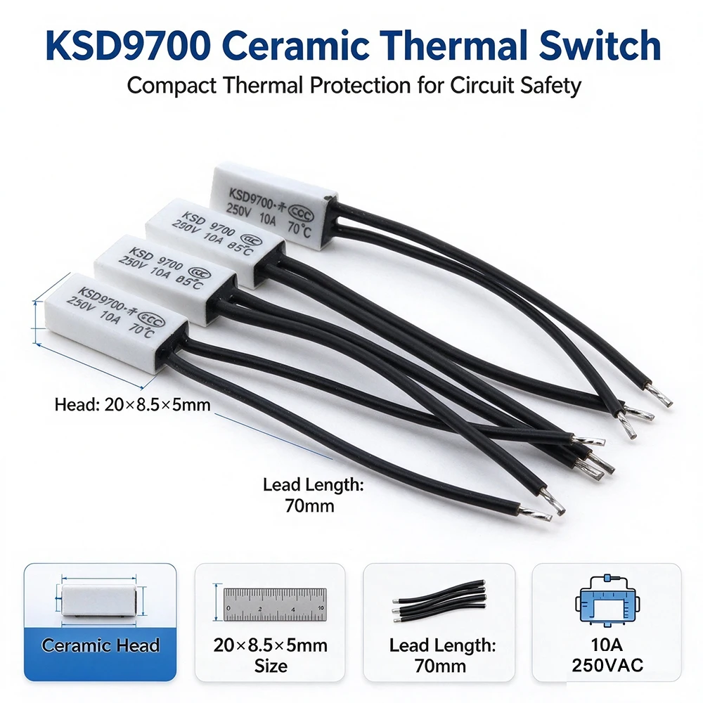 50PCS Keramik Thermostat KSD9700 40C-240C 45C 50C 55C 60C 65C 5A 12V/24V DC Temperatur Control Schalter Überhitzung Schutz – Detail 9