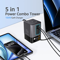 5-in-1 100W Charging Station with Retractable USB-C Cable Power Combo Tower for Multiple Devices Fast Charger for iPhone, Airpod