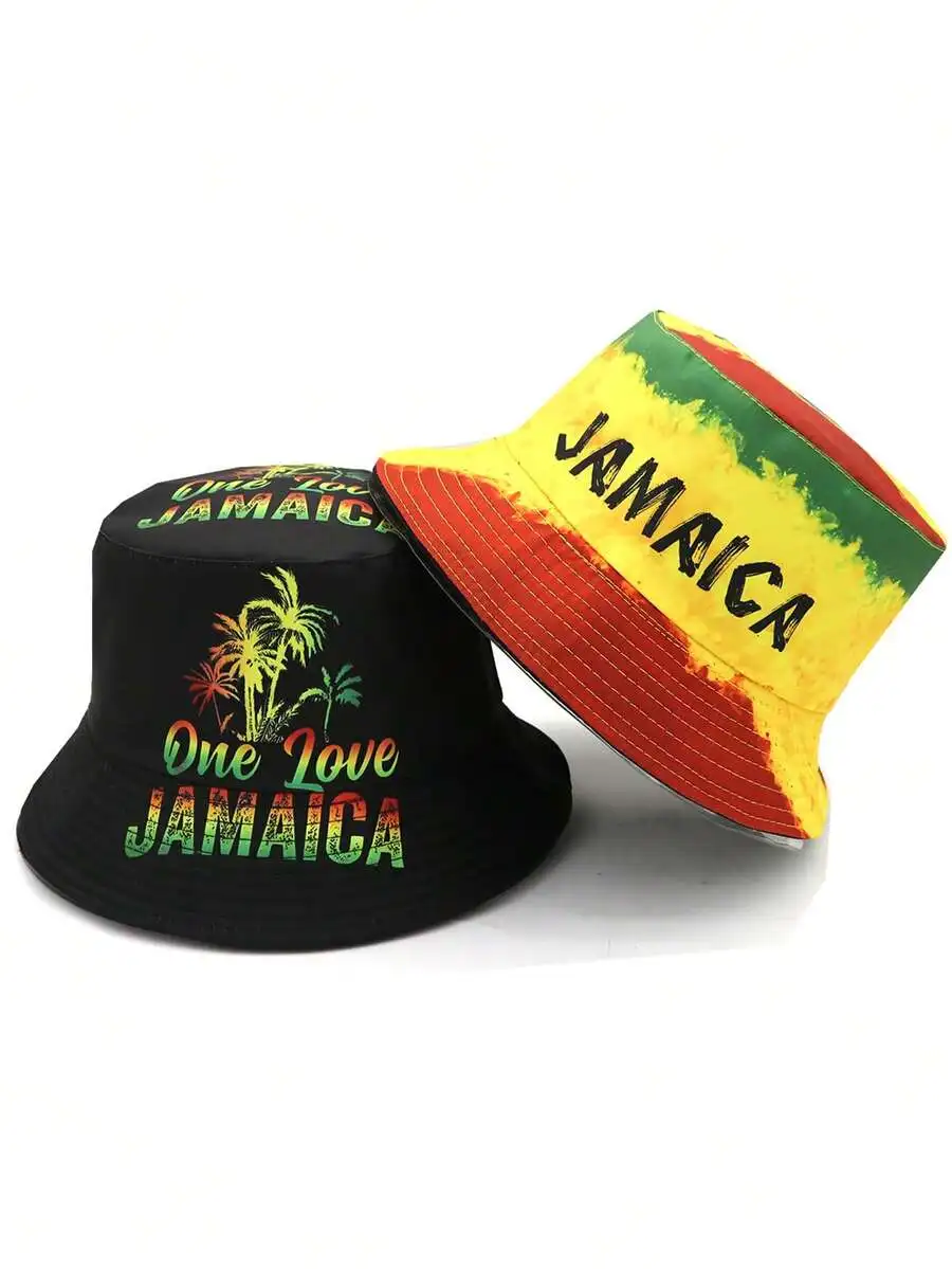 Fashionable Holiday One Love Style Printed Bucket Hat, Outdoor Casual Sun Protection Fishing Cap, Jamaica Hat,Summer,Beach