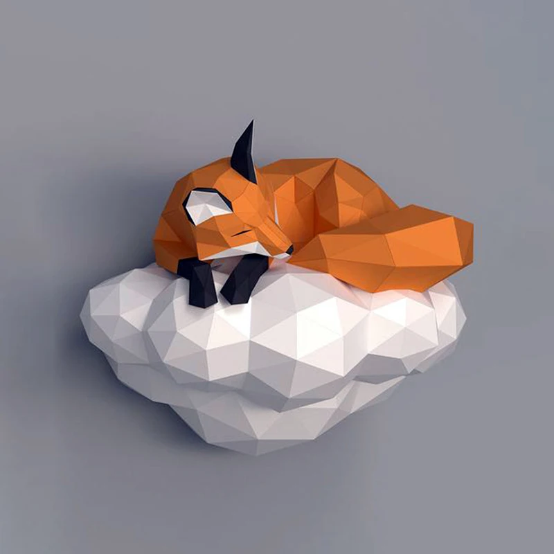 

44cm high Fox on The Cloud 3D Animal Sculpture Fox Papercraft bedroom Living Room handmade DIY Geometric origami model