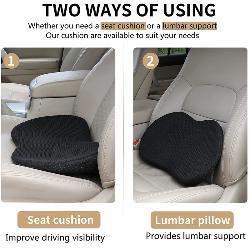 2 In 1 Multifunctional Car Seat Cushion Universal Memory Lumbar Pillow Support Driver Breathable Relief Comfort Chair Car Seat