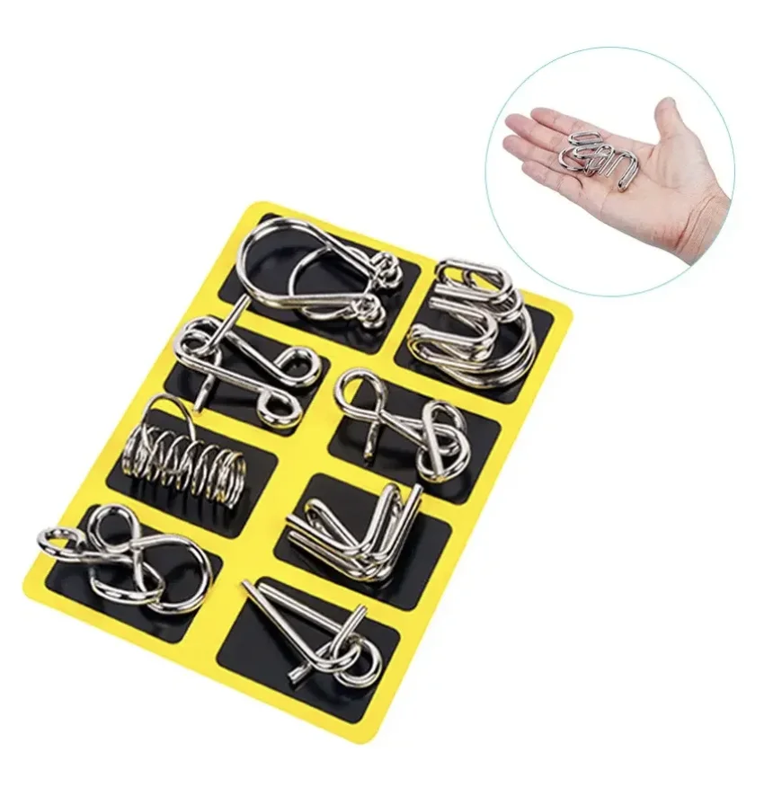 8Pcs/Set Metal Chinese Ring Puzzle Brain Teaser IQ Logic Game for Adults Kids Challenging Mind Training Portable Travel Toy