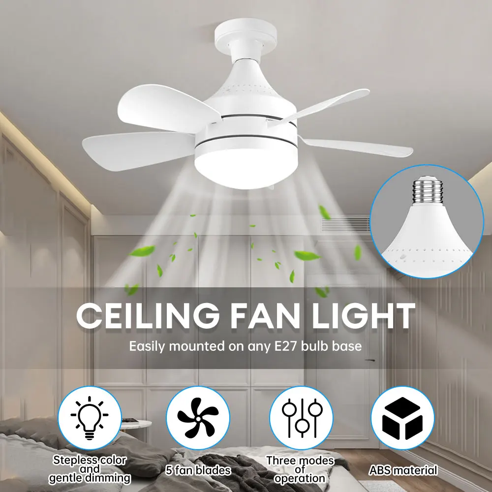 LED 50w Ceiling Fan Light E27 With Remote Control For Dimming, Suitable For Living Room, Study, Household Use, 85-265V