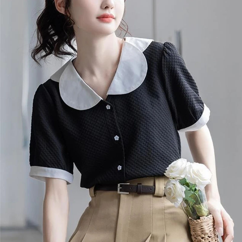 Blouses Women Sweet Girlish Panelled French Fashion Puff Sleeve Temper Vintage Kawaii Clothes Stylish Aesthetics Chemise S-3XL