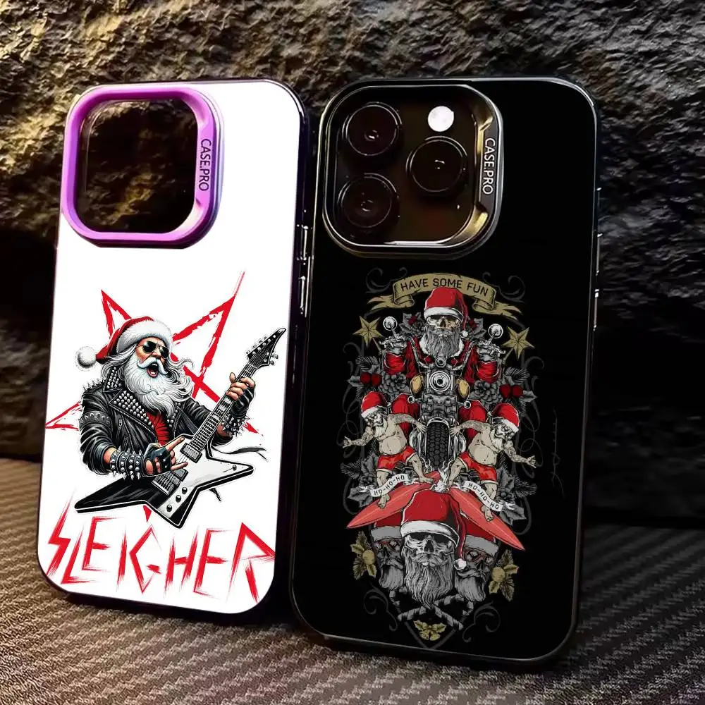 

COOL P-Punk S-Santa Claus Phone Case For iPhone17,16,15,14,13,12,11 Plus,Pro Max Colored Silver Plated Inside Cover