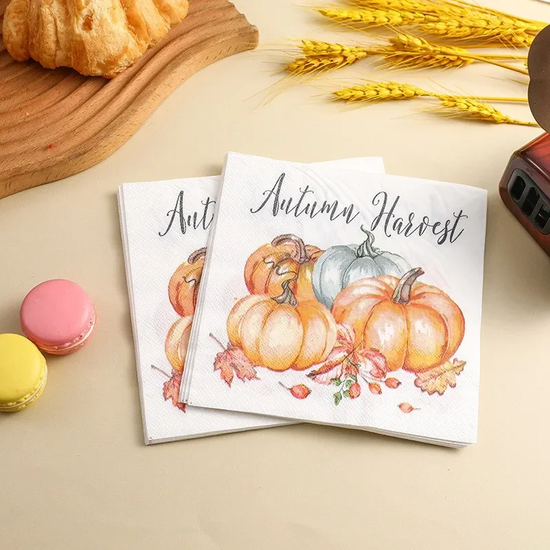 Picture 4: 20Pcs/pack Thanksgiving Pumpkin Tissue Two Layer Printed Handkerchief Party Decoration Table Dinner Paper