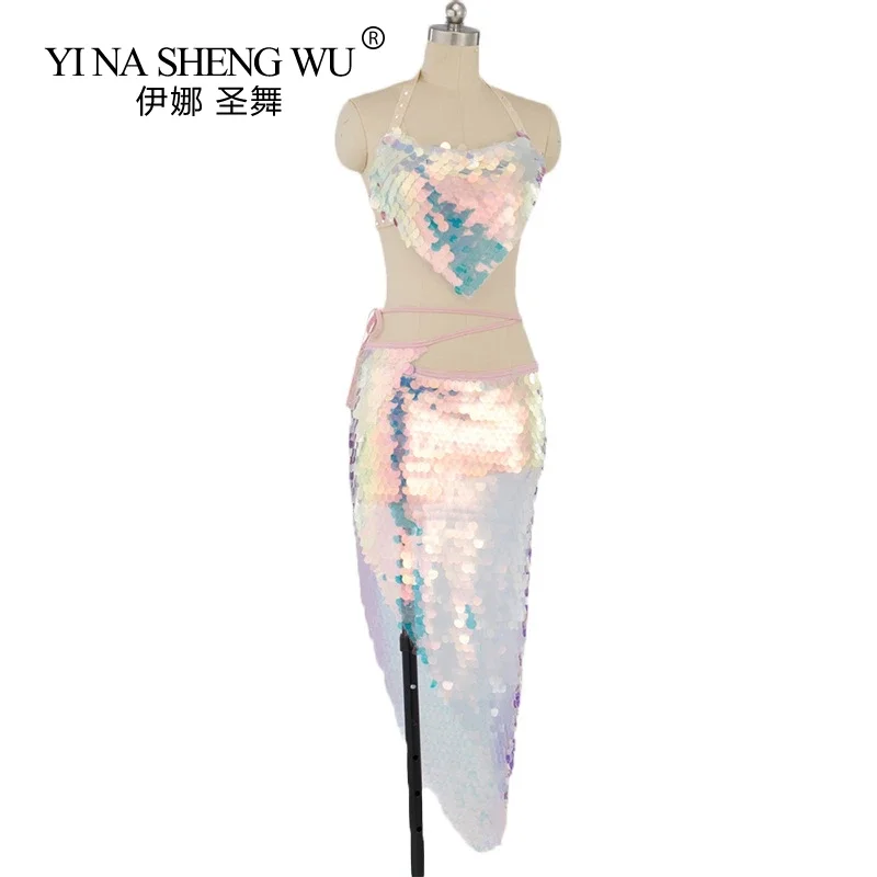 Femmes sirène danse du ventre paillettes hanche jupe Bling Bling danse du ventre soutien-gorge + hanche écharpe 1pc paillettes gland danse du ventre hanche écharpe porter