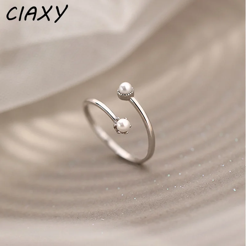 CIAXY Silver Color Pearl Rings for Women Open Adjustable Ring French Luxury Retro Jewelry Party Gift