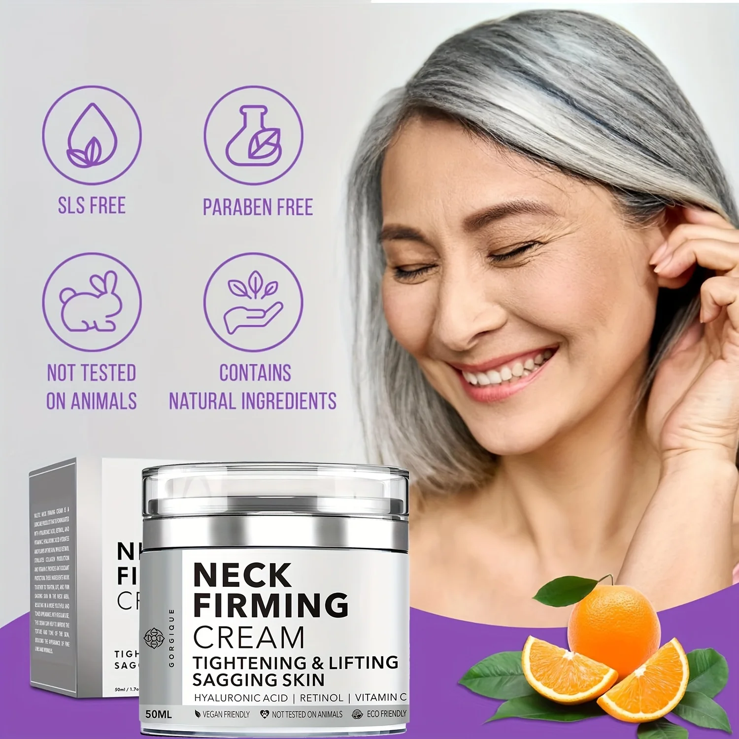 Krim pengencang leher dengan asam hialuronat Retinol dan Vitamin C membantu mengencangkan mengangkat kulit kendur