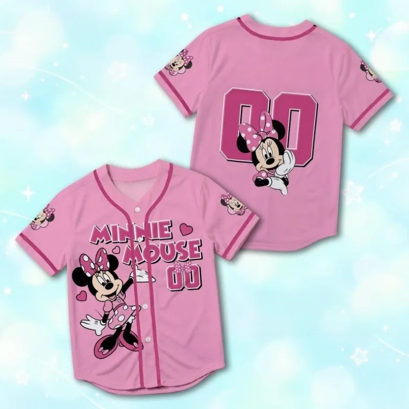 Cartoon Mickey Mouse Minnie Mouse Children's Football Jacket V-neck Short Sleeve Printed Boys and Girls' Sports Baseball Shirt