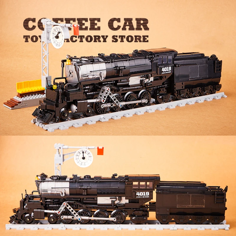 Vintage Zug Gebäude Kits Klassische Lokomotive Blöcke Spielzeug Stadt Eisenbahn Autos Ziegel Display Modell Erwachsene Kinder Weihnachten Geschenke