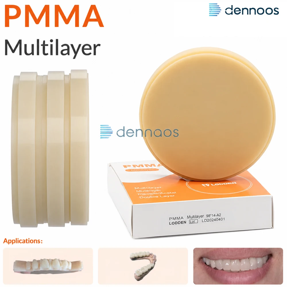 LODDEN Dental PMMA Multilayer 98MM Vita16 Shades Dental Lab PMMA Disk Block Denture Temporary Crown Bridge Resin Material